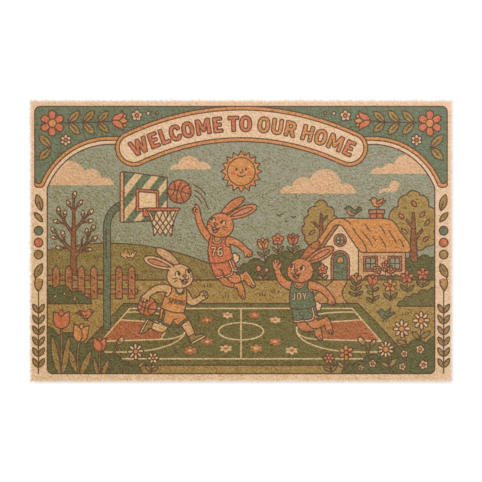 Groovy Hoops Spring Bunnies Welcome Doormat