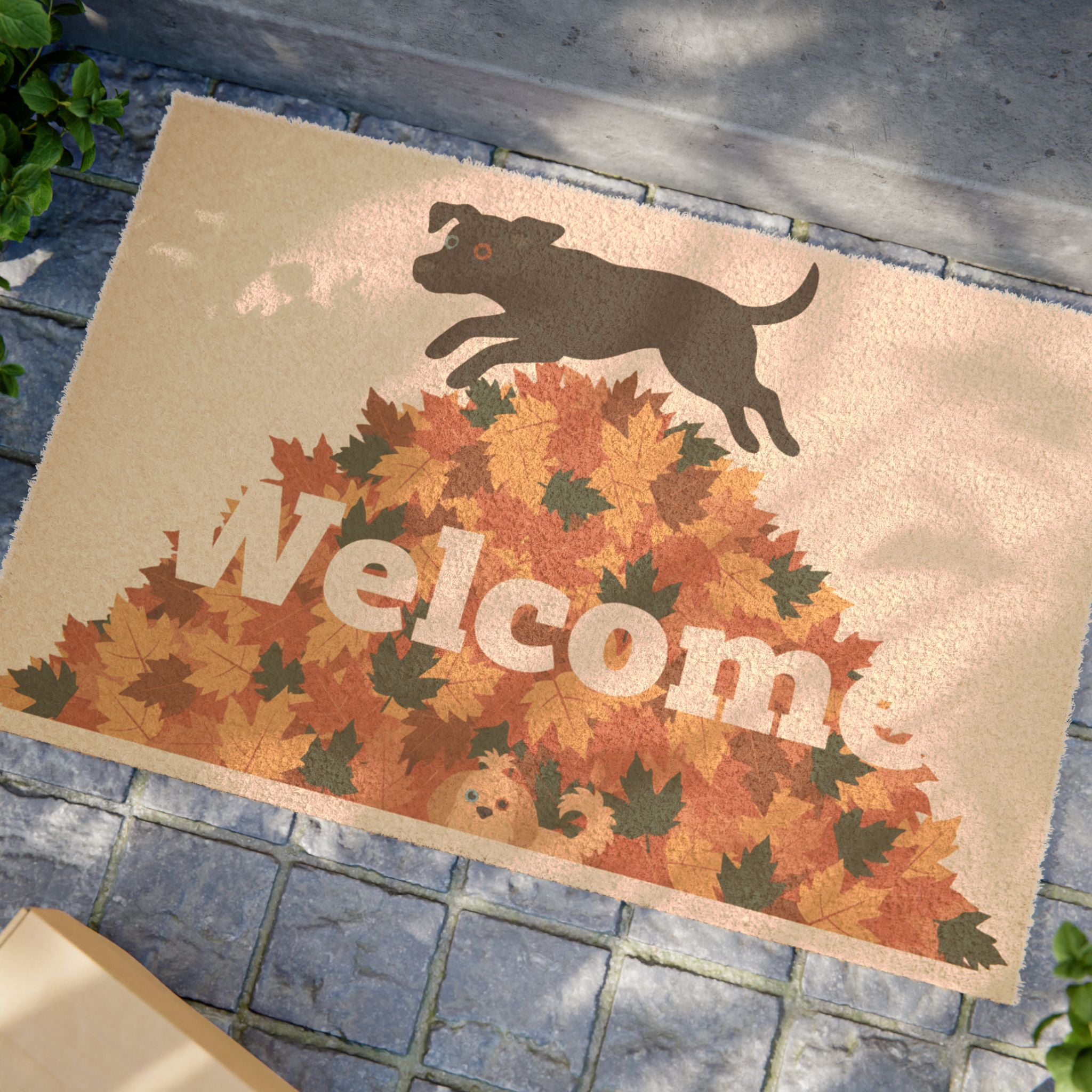 Leaf Pile Leap: Bold Minimalist Autumn Dogs