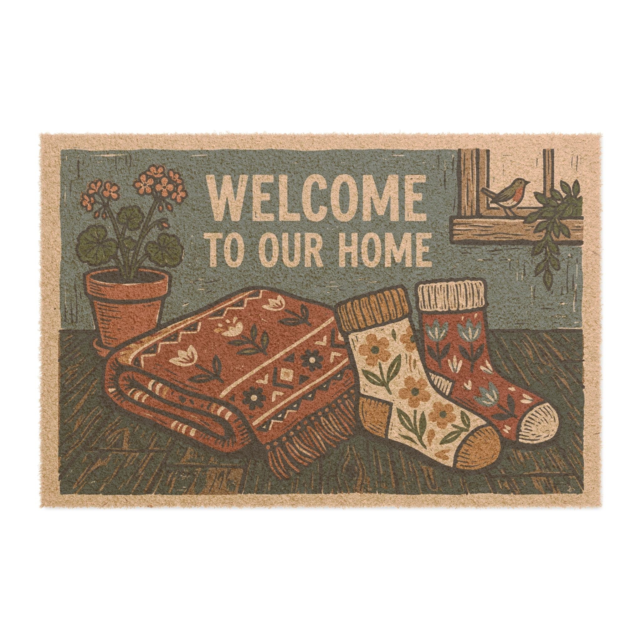 Retro Cozy Spring Socks Welcome Doormat
