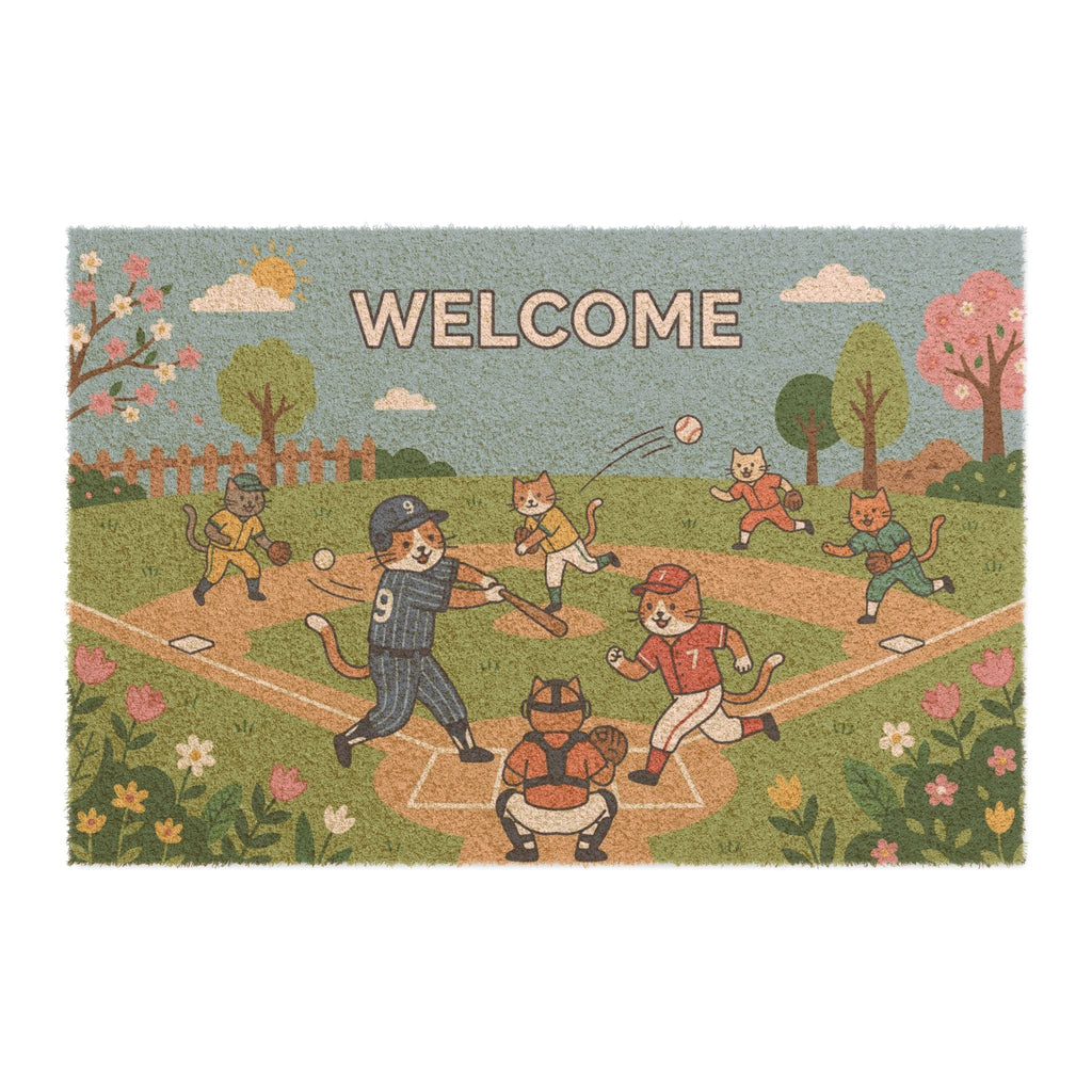 Play Ball! Springtime Cats Welcome Mat