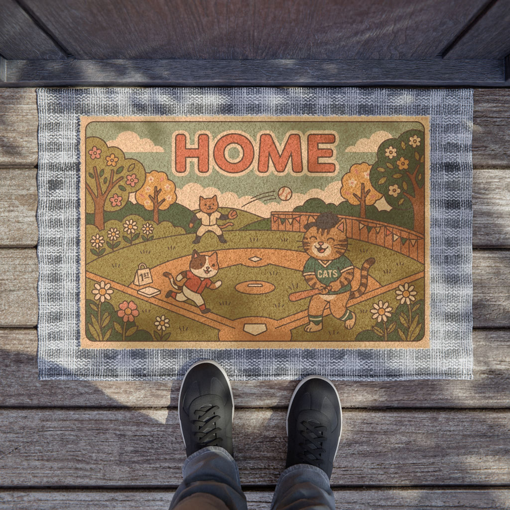 Retro Home Run Kitties Spring Welcome Doormat