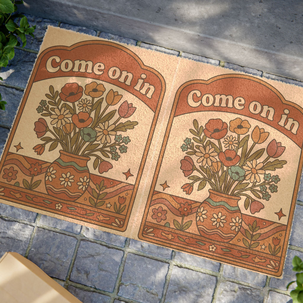 Retro Groovy Wildflower Come On In Sign