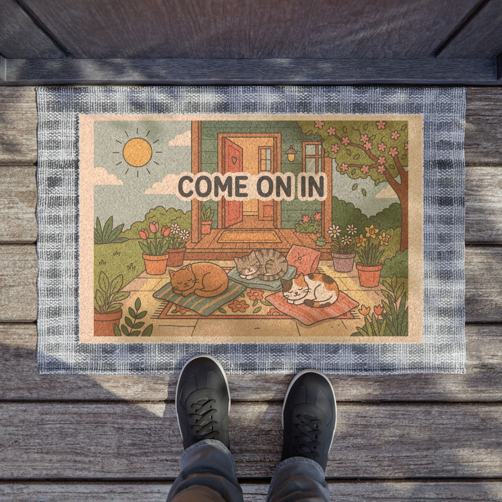 Springtime Sun-Napping Cats Doormat