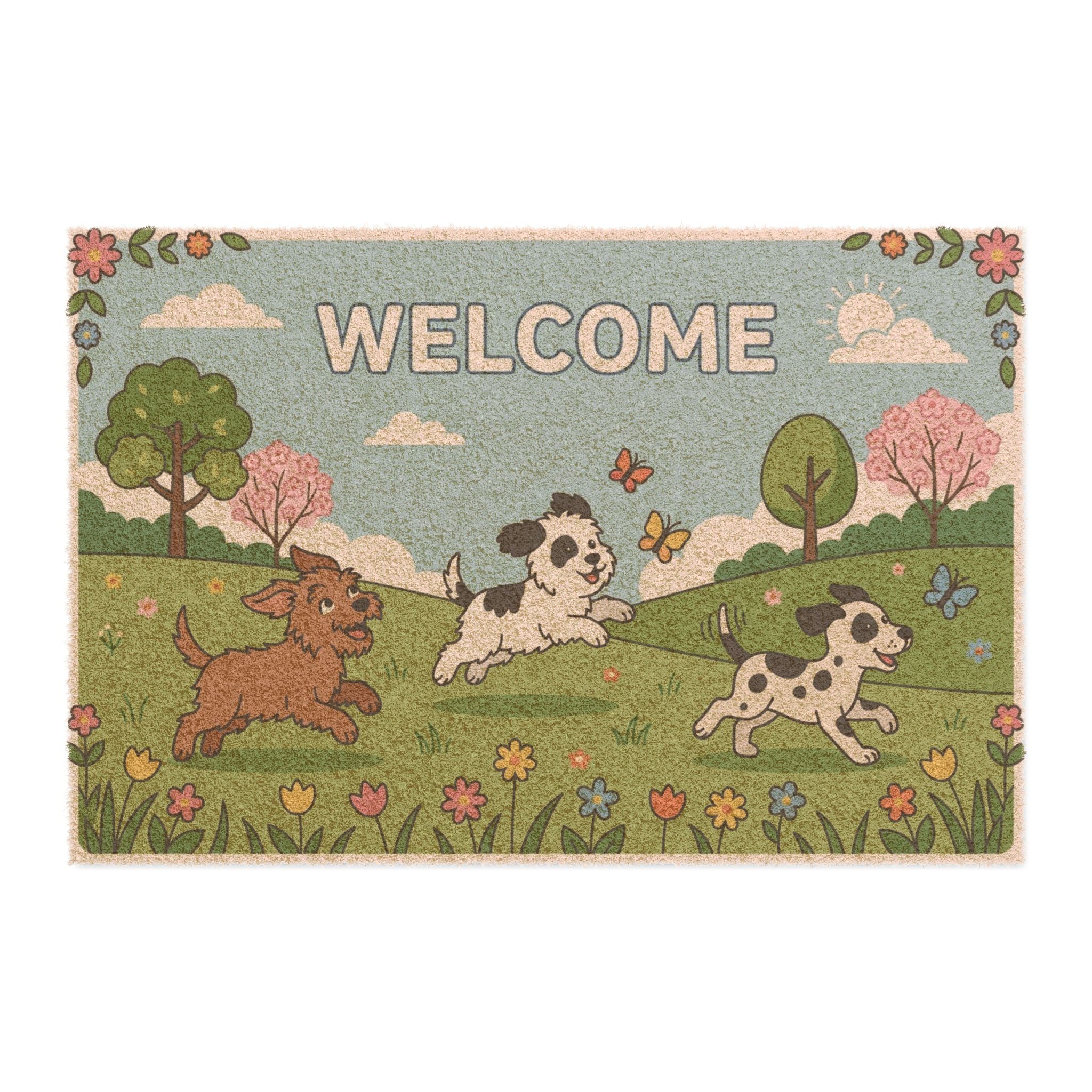 Puppy Playtime Spring Welcome Doormat