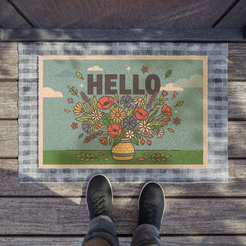 Cheerful Pop Art Wildflowers Hello Doormat