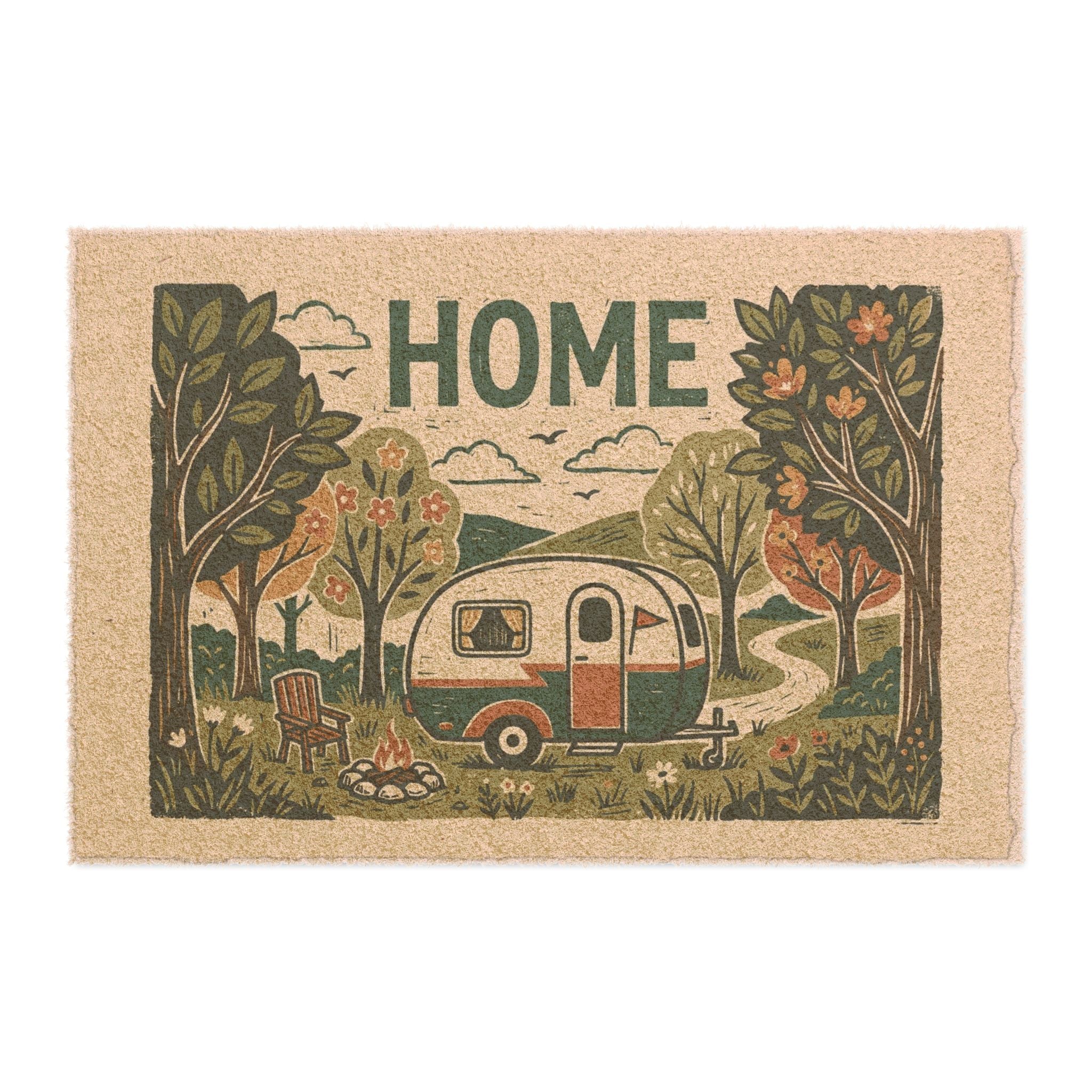 Cozy Retro Camper Forest Home Blockprint