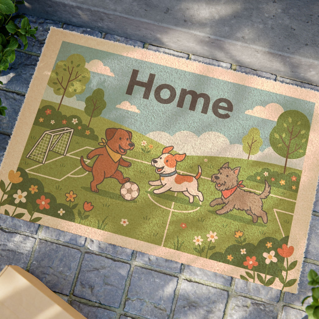 Playful Football Pups Welcome Doormat