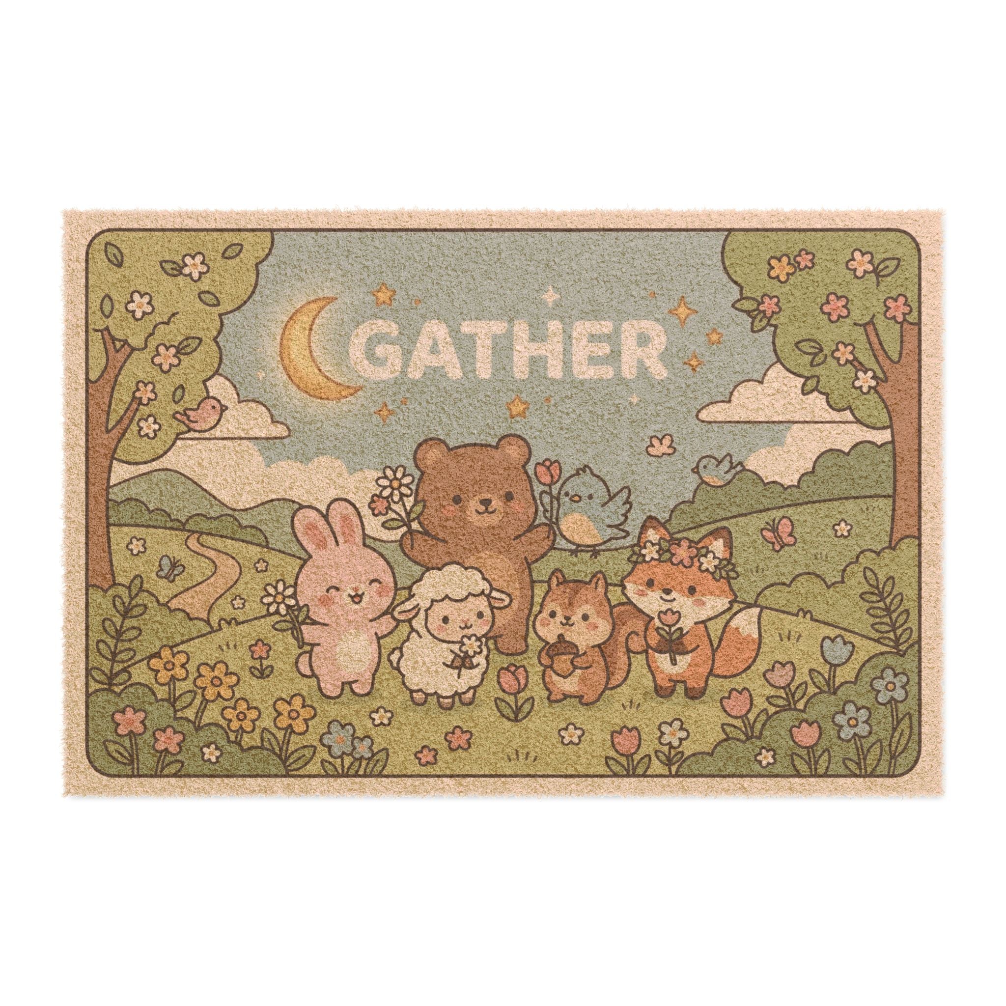 Kawaii Forest Friends Cozy Gather Art Print