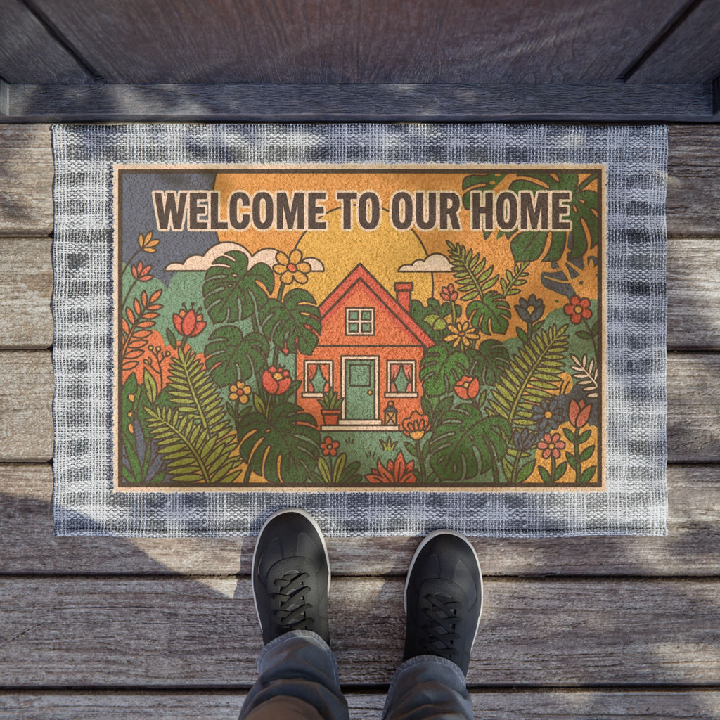 Retro Botanical Pop Art Welcome Home Doormat