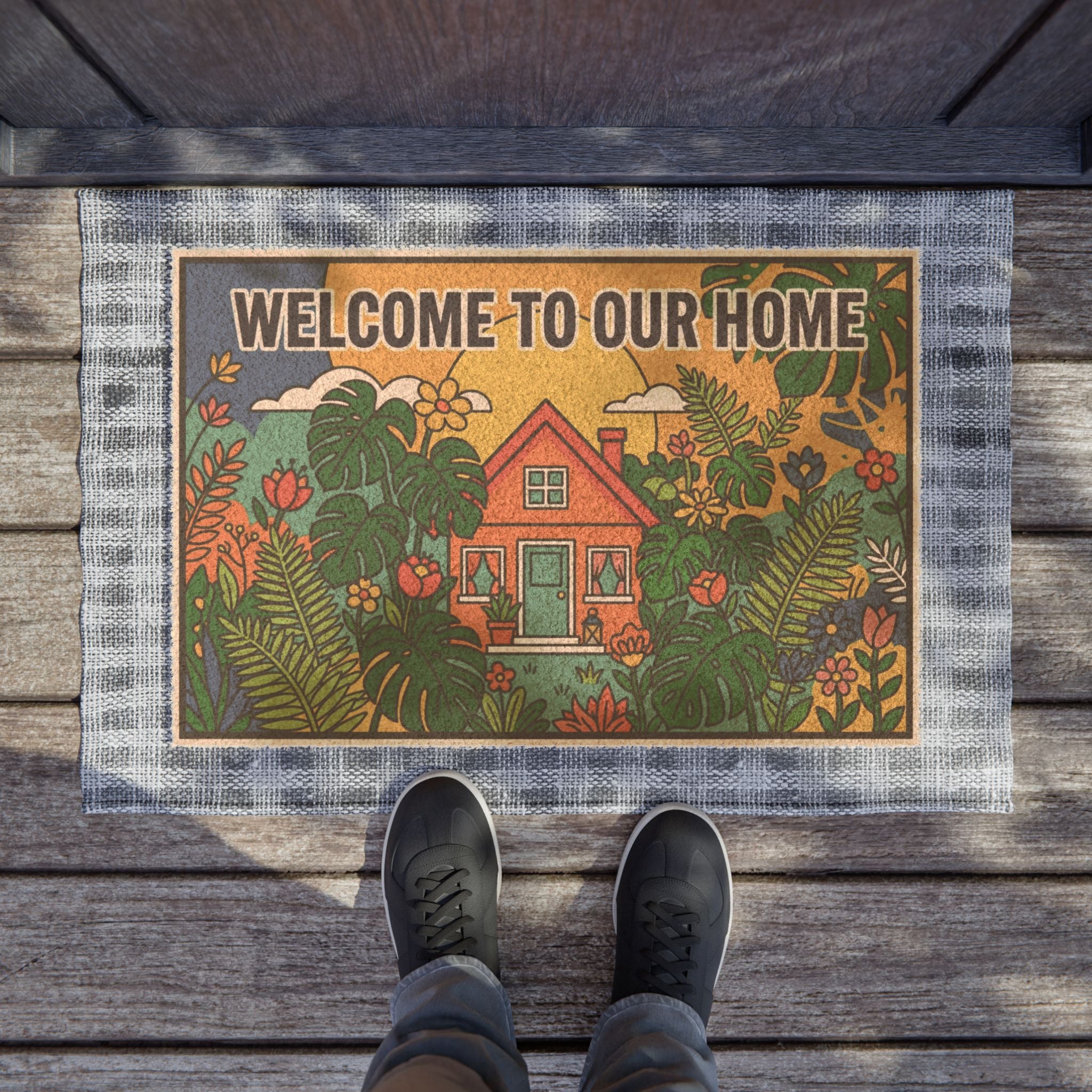 Retro Botanical Pop Art Welcome Home Doormat