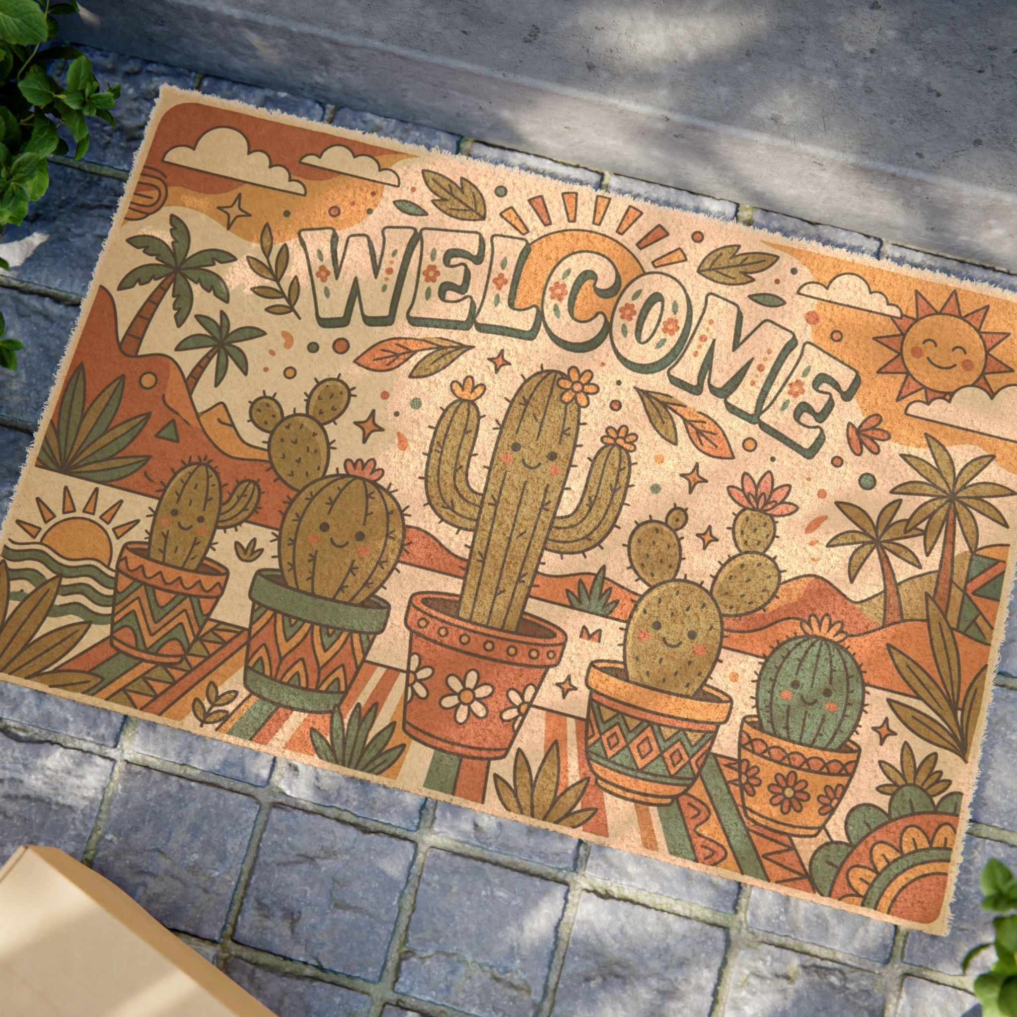 Groovy Retro Desert Cacti Welcome Mat