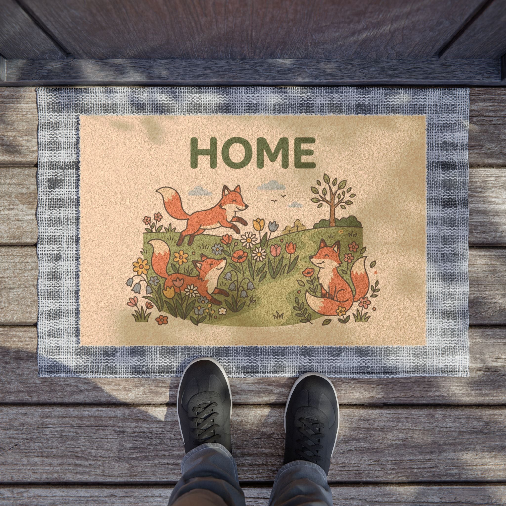 Playful Foxes Spring Home Doormat