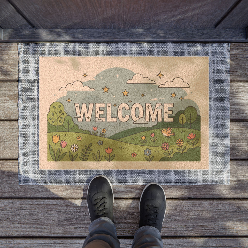 Whimsical Starry Spring Meadow Welcome Mat