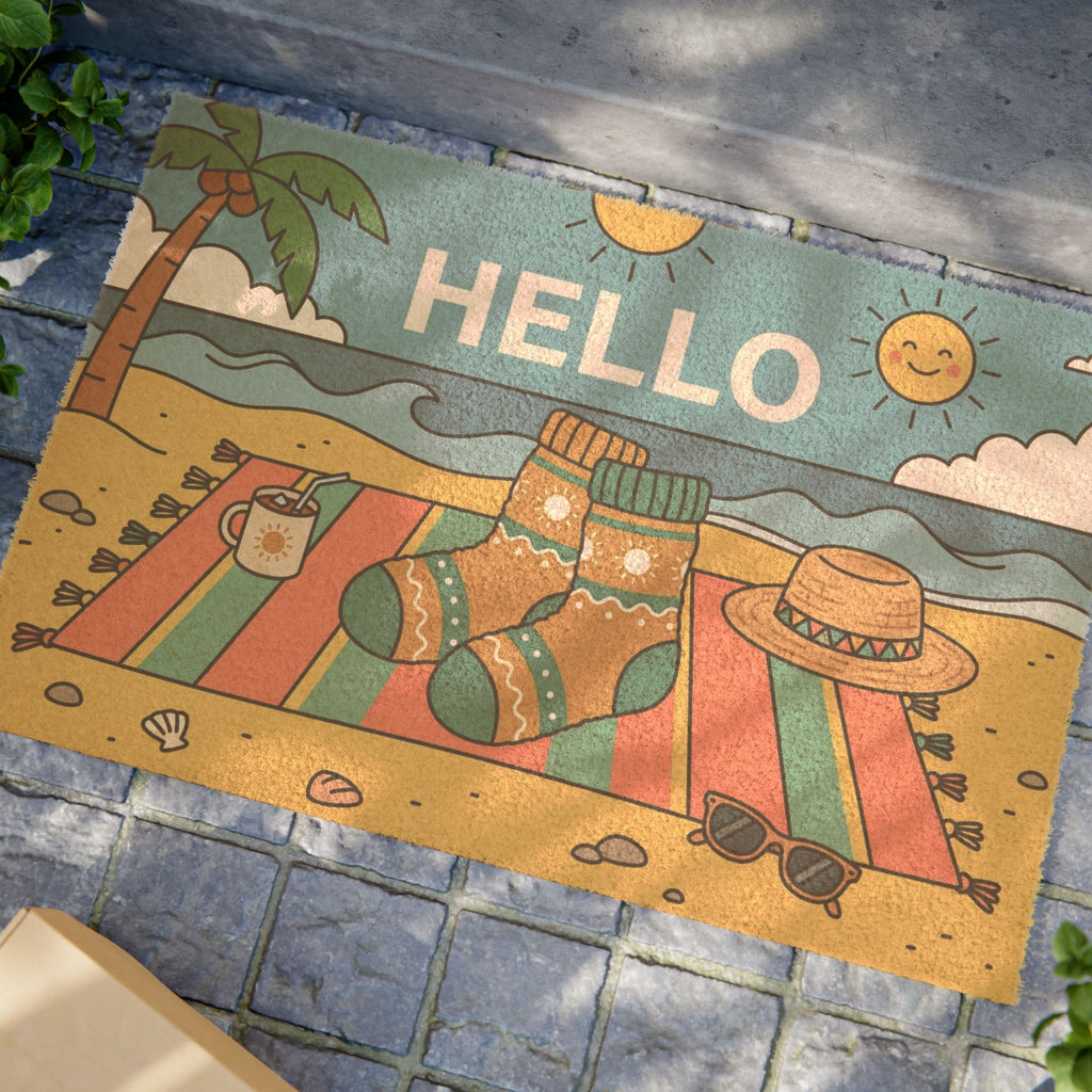 Cozy Summer Socks Beachside Welcome Mat