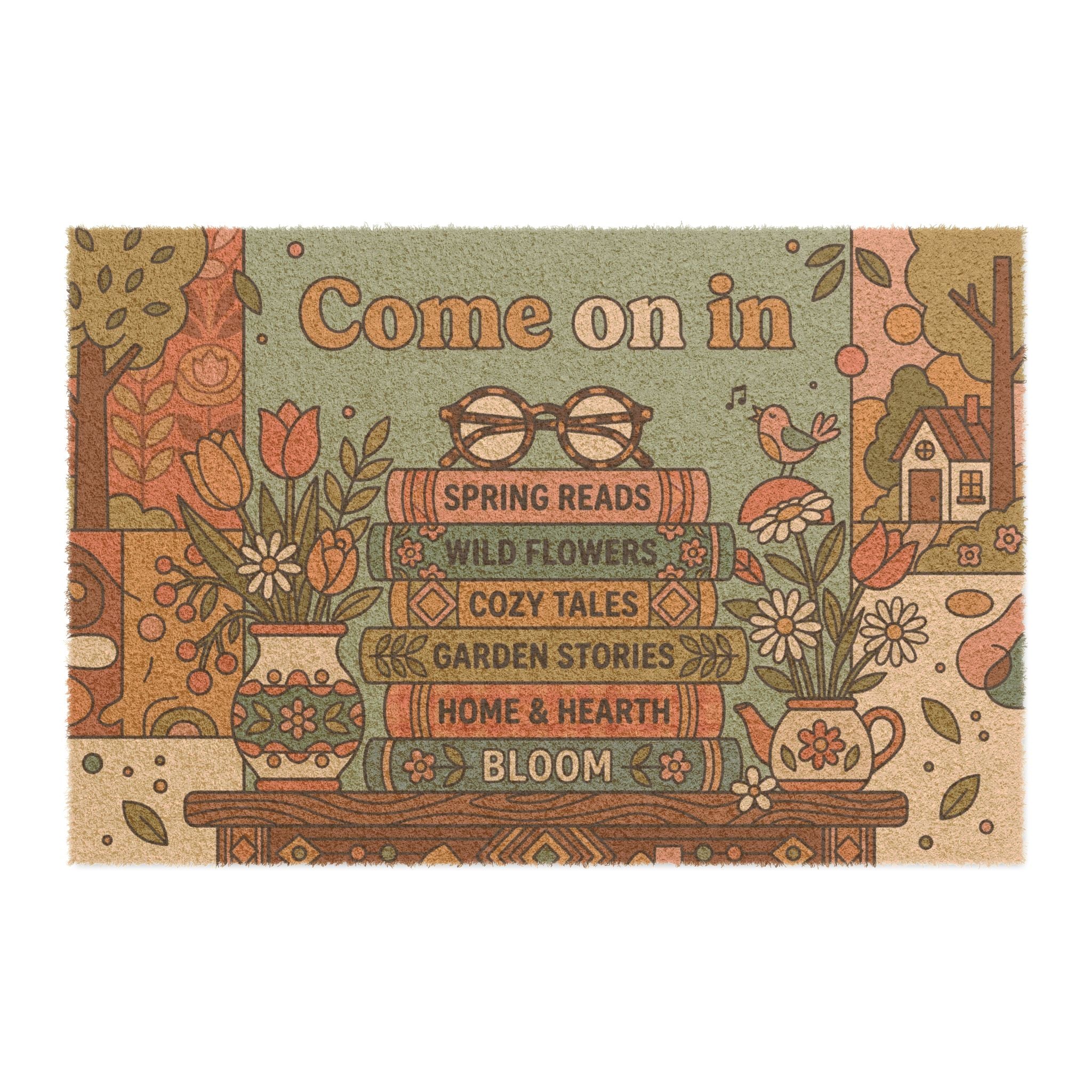 Retro Cozy Spring Reads Welcome Doormat