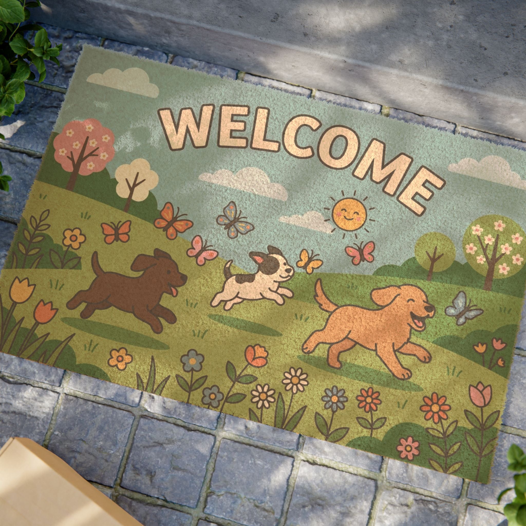 Playful Puppies Spring Welcome Doormat