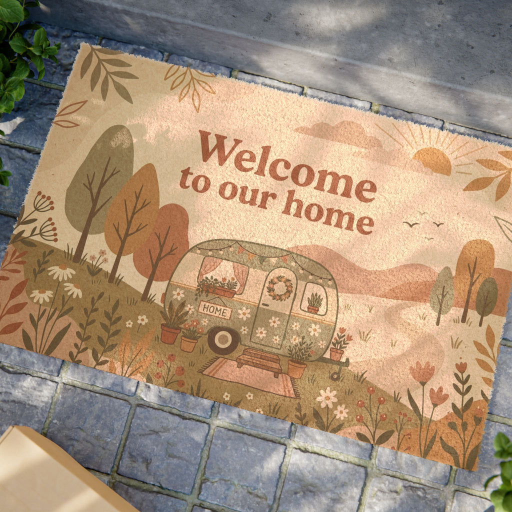Retro Botanical Camper Welcome Doormat