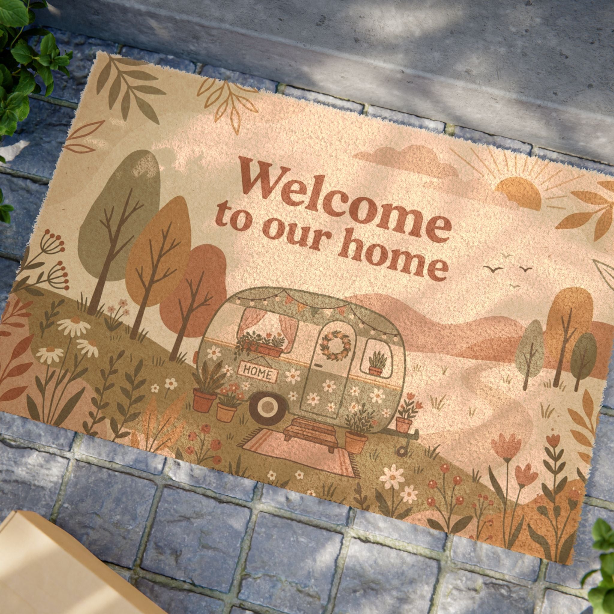 Retro Botanical Camper Welcome Doormat