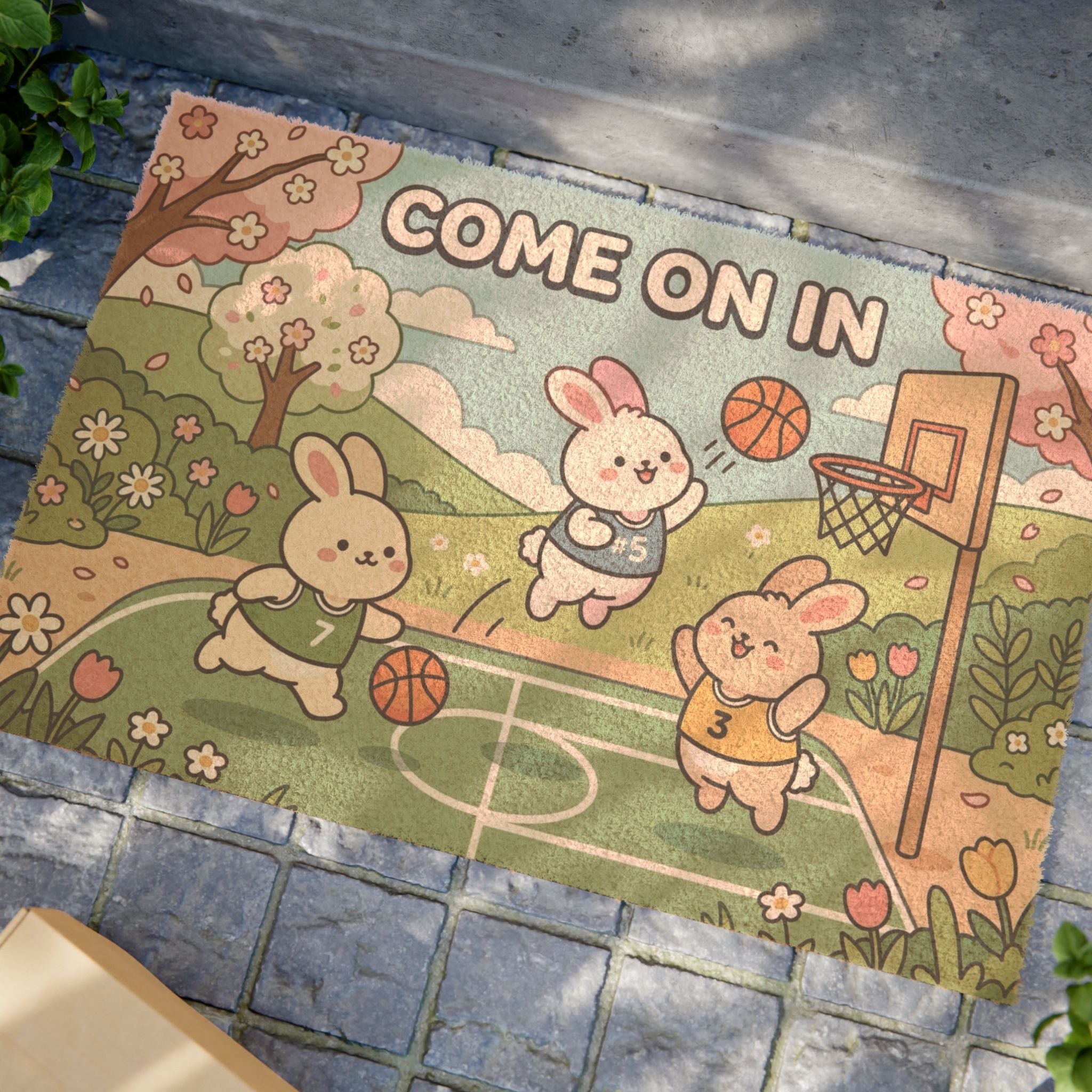Kawaii Hoops & Blooms Bunny Welcome Doormat