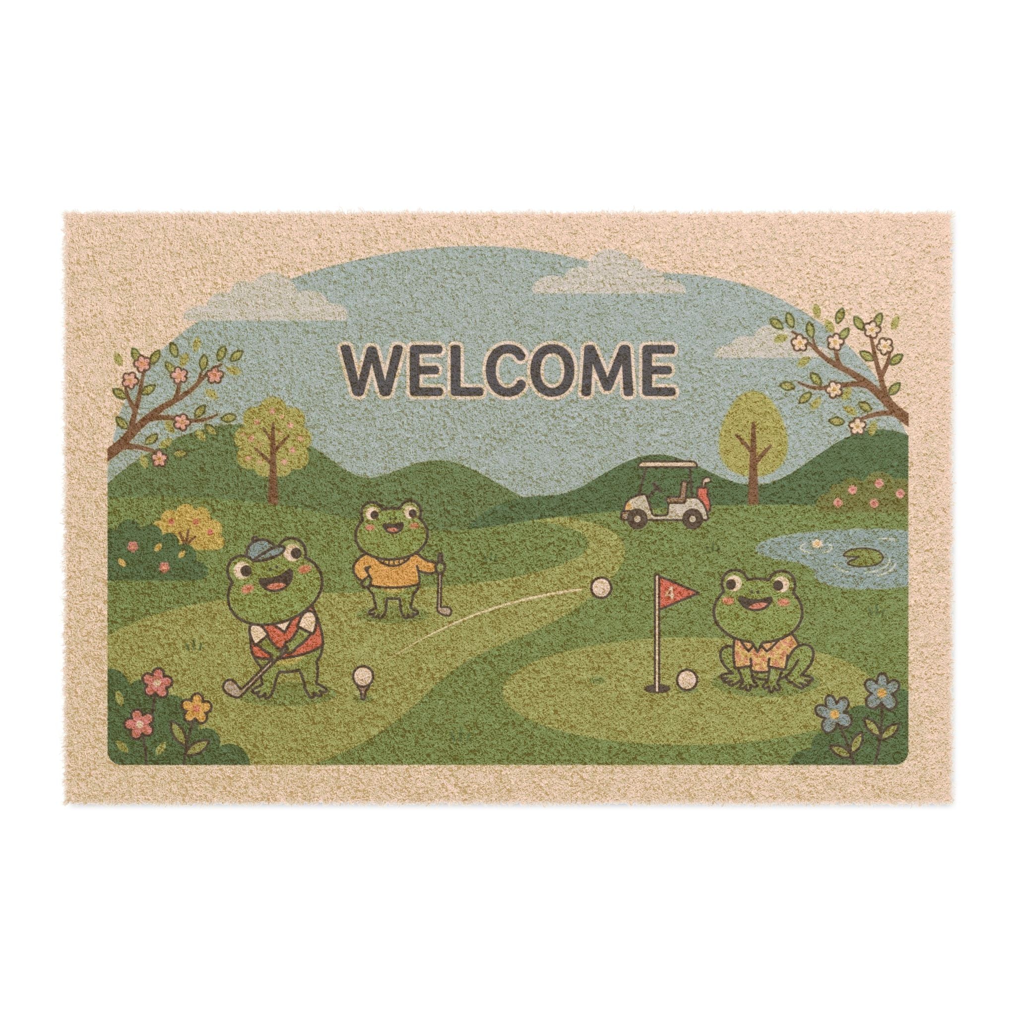 Hoppy Fairway Spring Welcome Mat