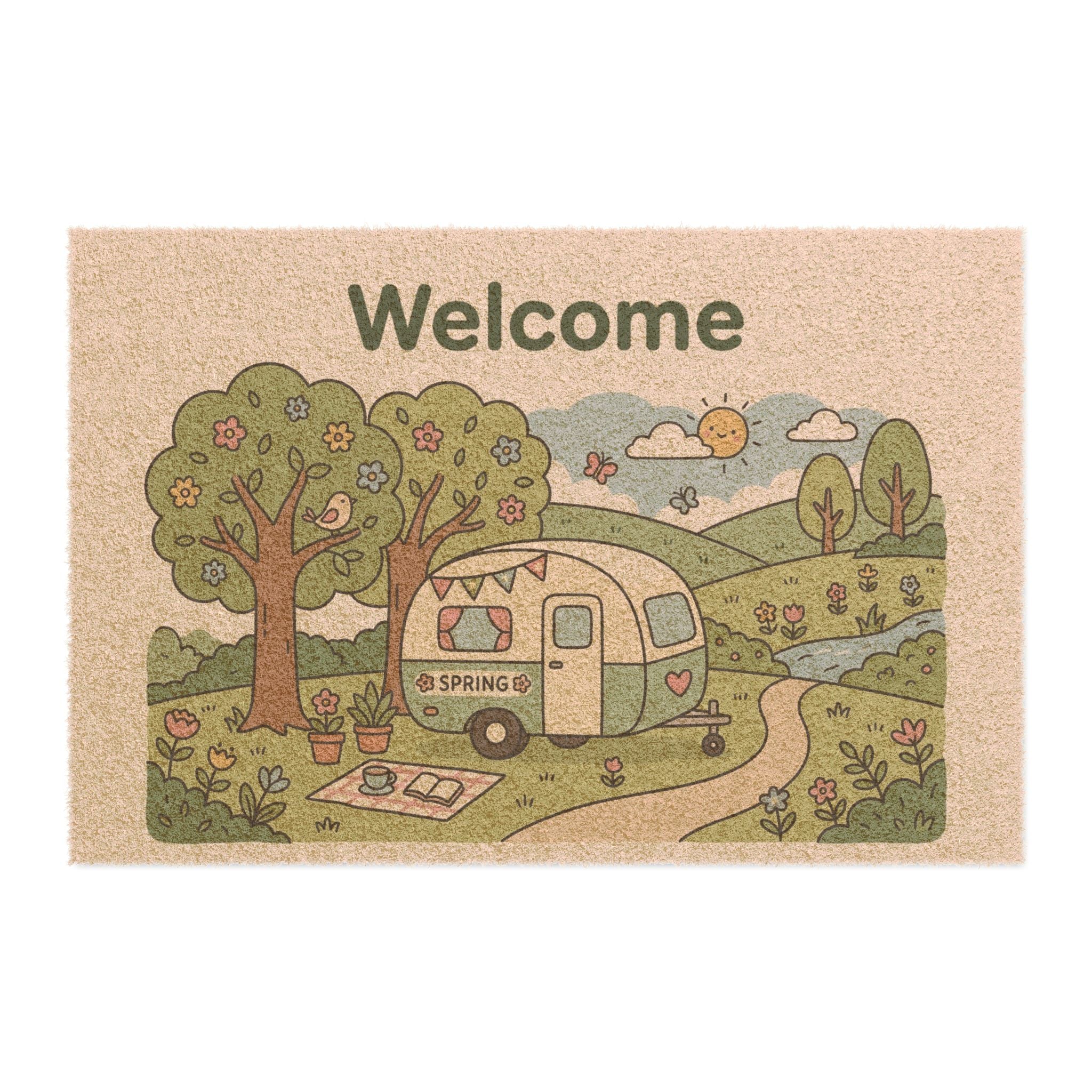Kawaii Retro Camper Spring Welcome Doormat