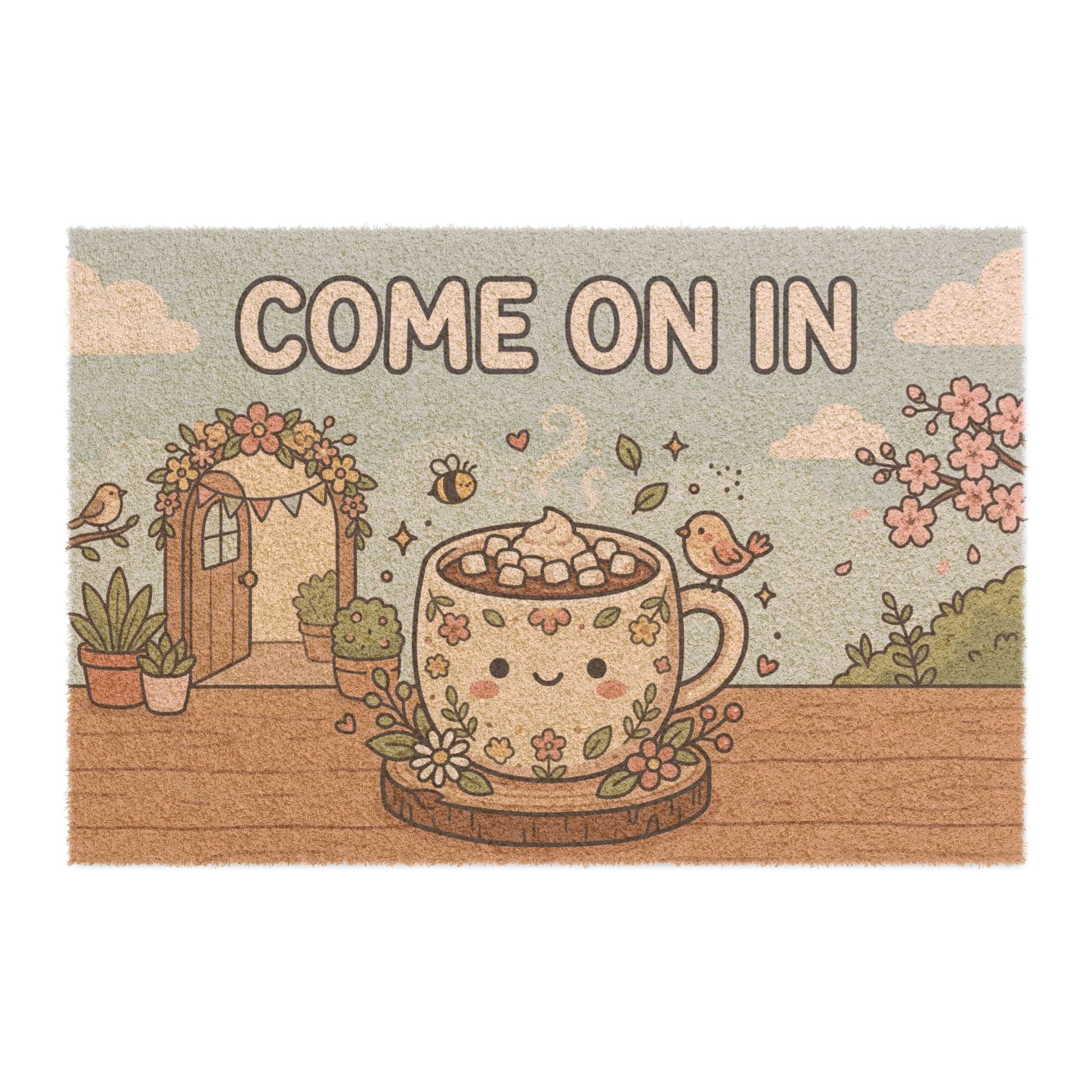 Cozy Spring Cocoa Kawaii Welcome Mat