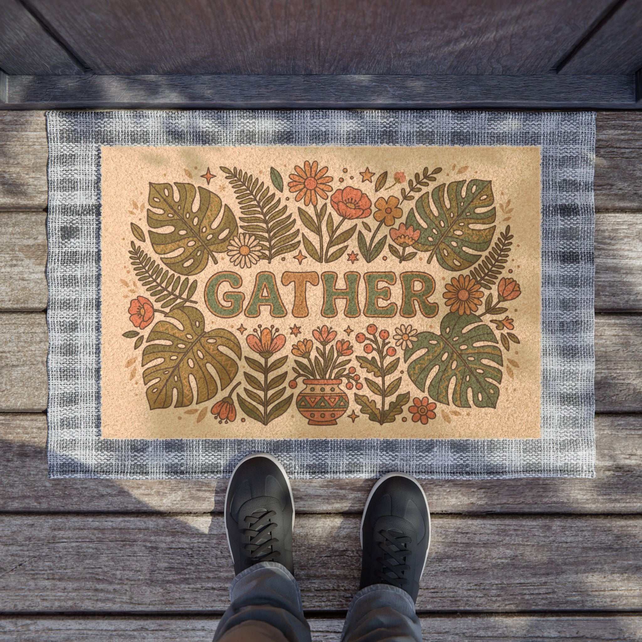 Retro Gather Wildflower & Monstera Doormat