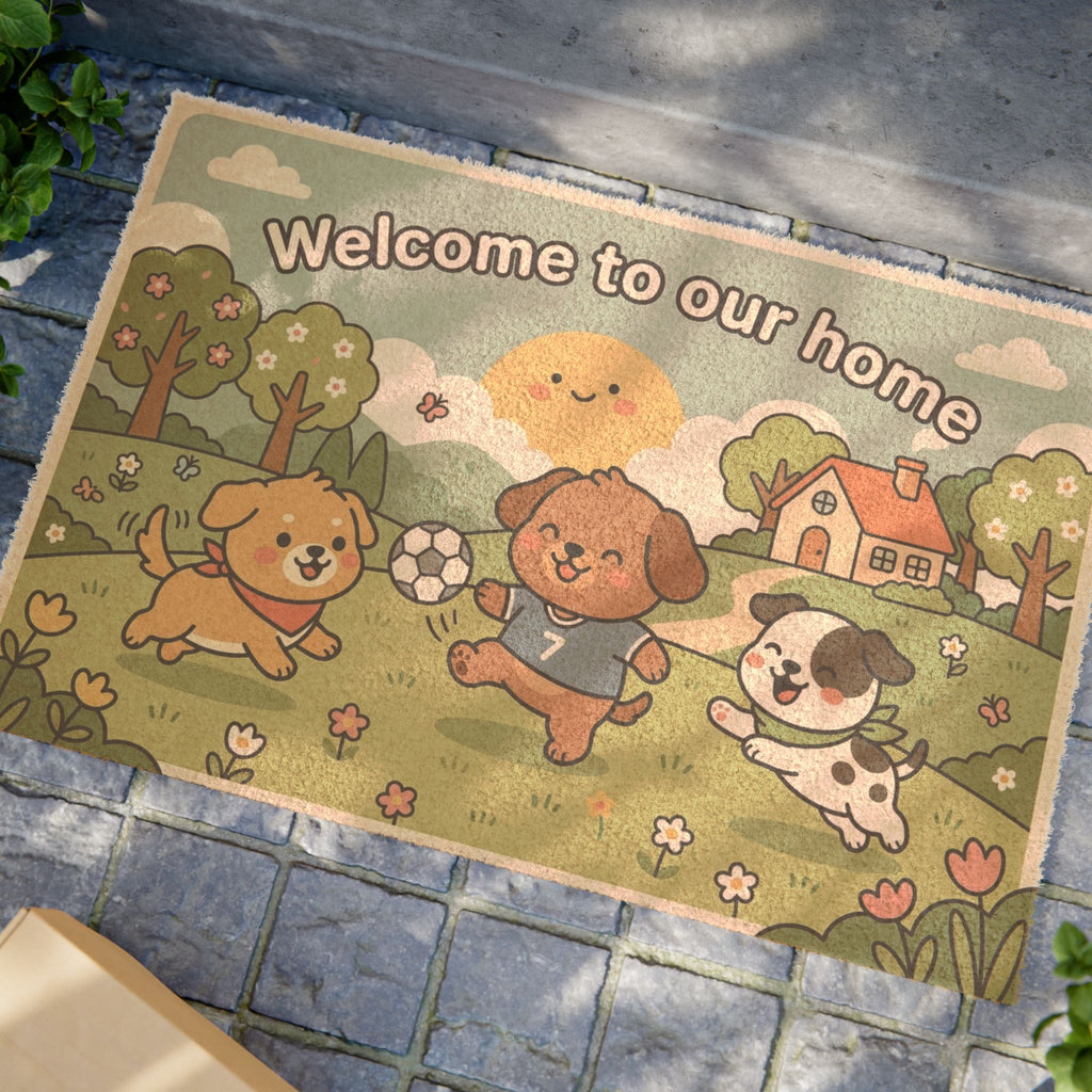 Kawaii Playful Pups Soccer Welcome Doormat