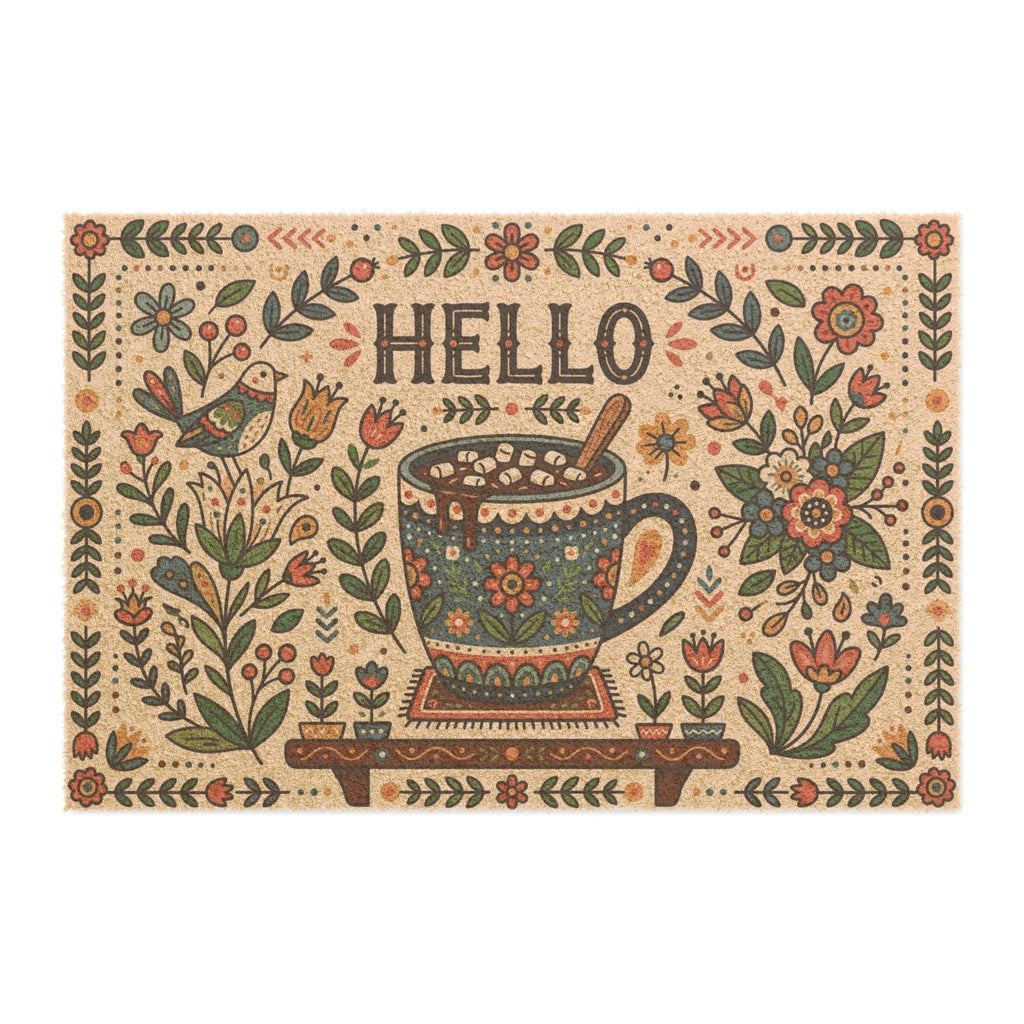 Cozy Scandinavian Folk Art Hello Cocoa Print