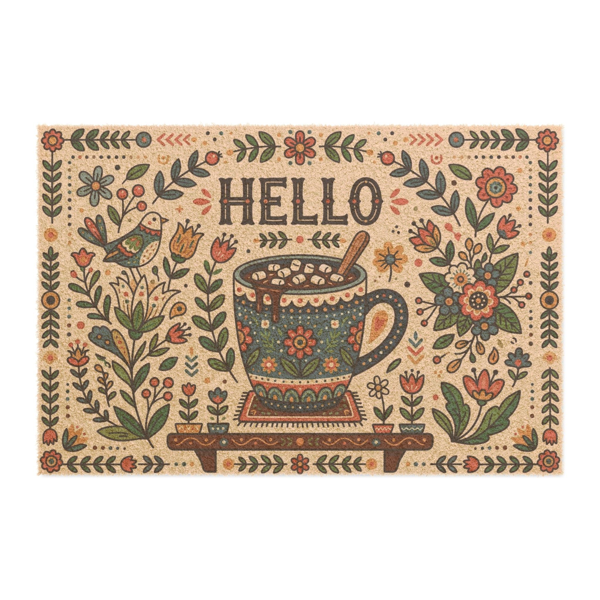 Cozy Scandinavian Folk Art Hello Cocoa Print