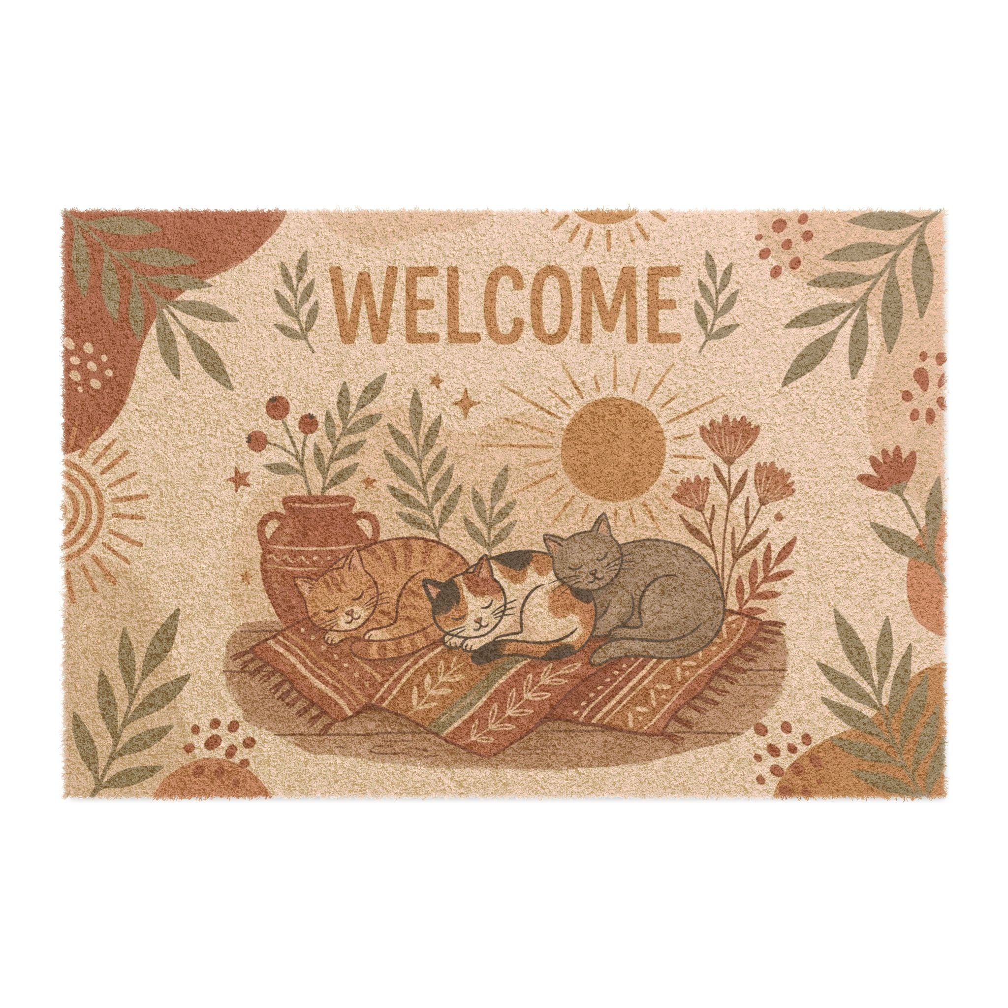 Boho Sun-Drenched Cozy Cats Welcome Doormat