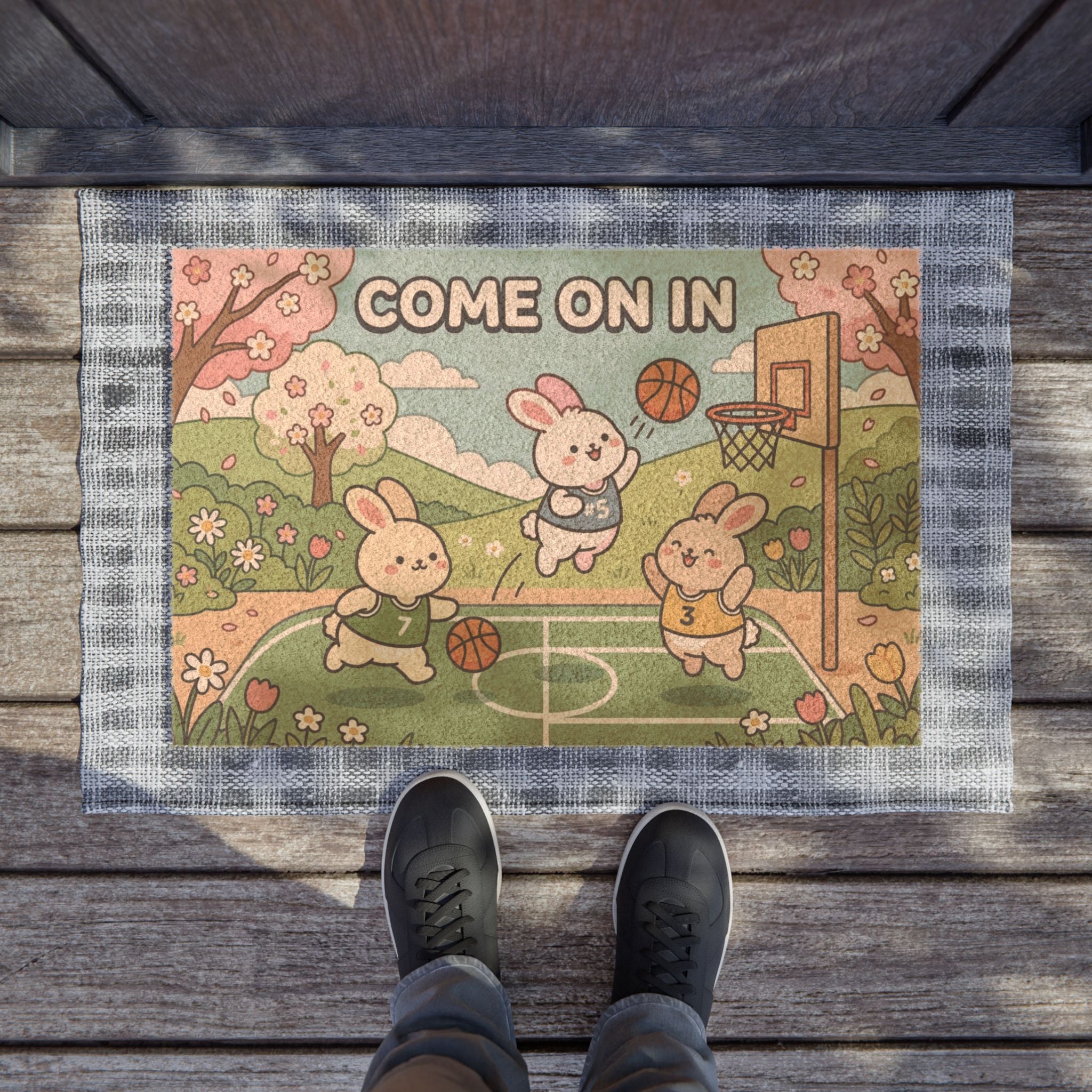Kawaii Hoops & Blooms Bunny Welcome Doormat