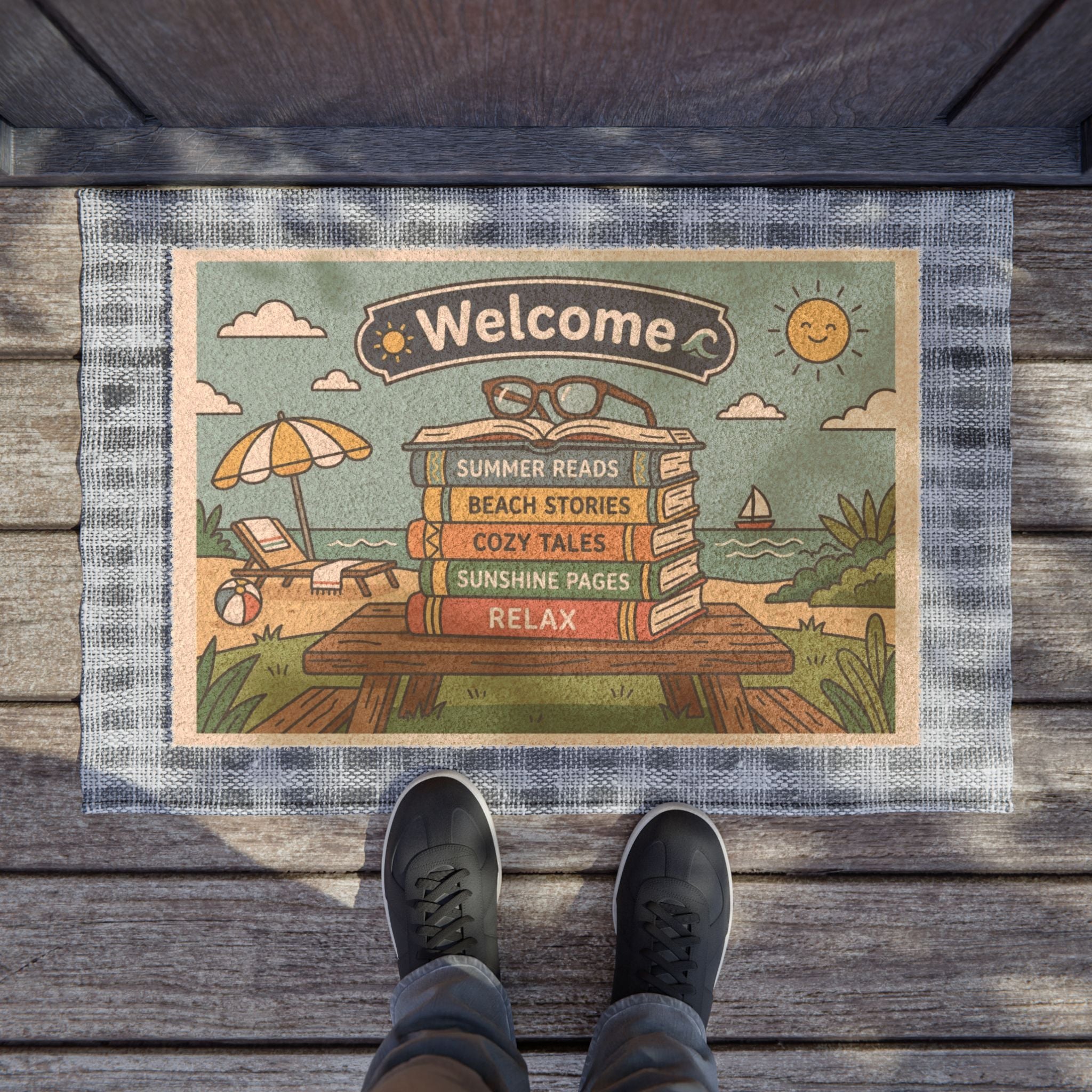 Sunny Bookworm Beach Welcome Doormat