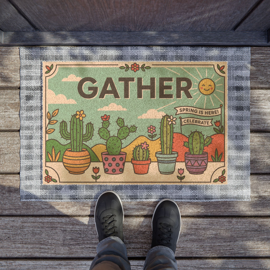 Retro Pop Cactus Garden Gather Welcome Mat