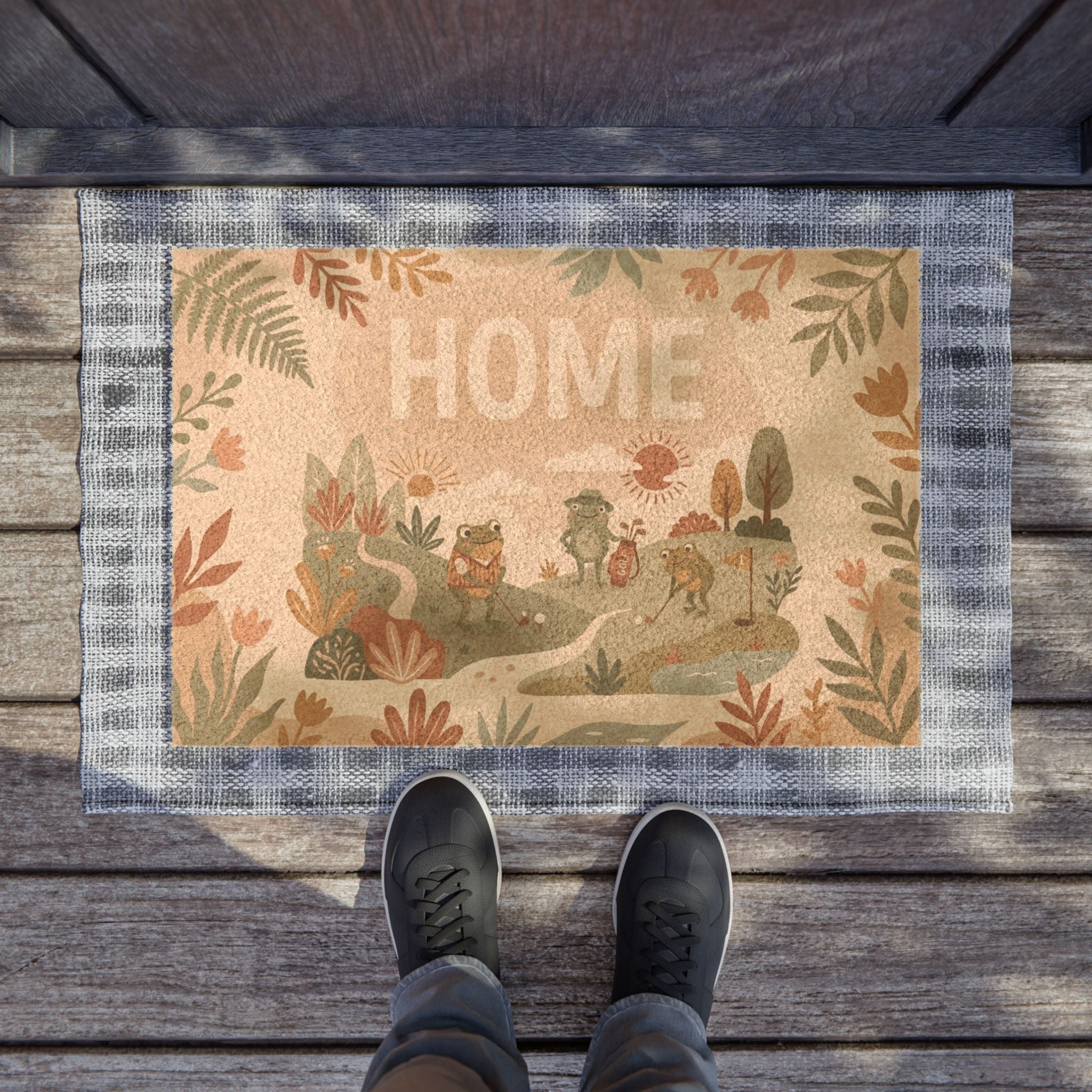 Boho Golfing Frogs Spring Home Welcome Mat