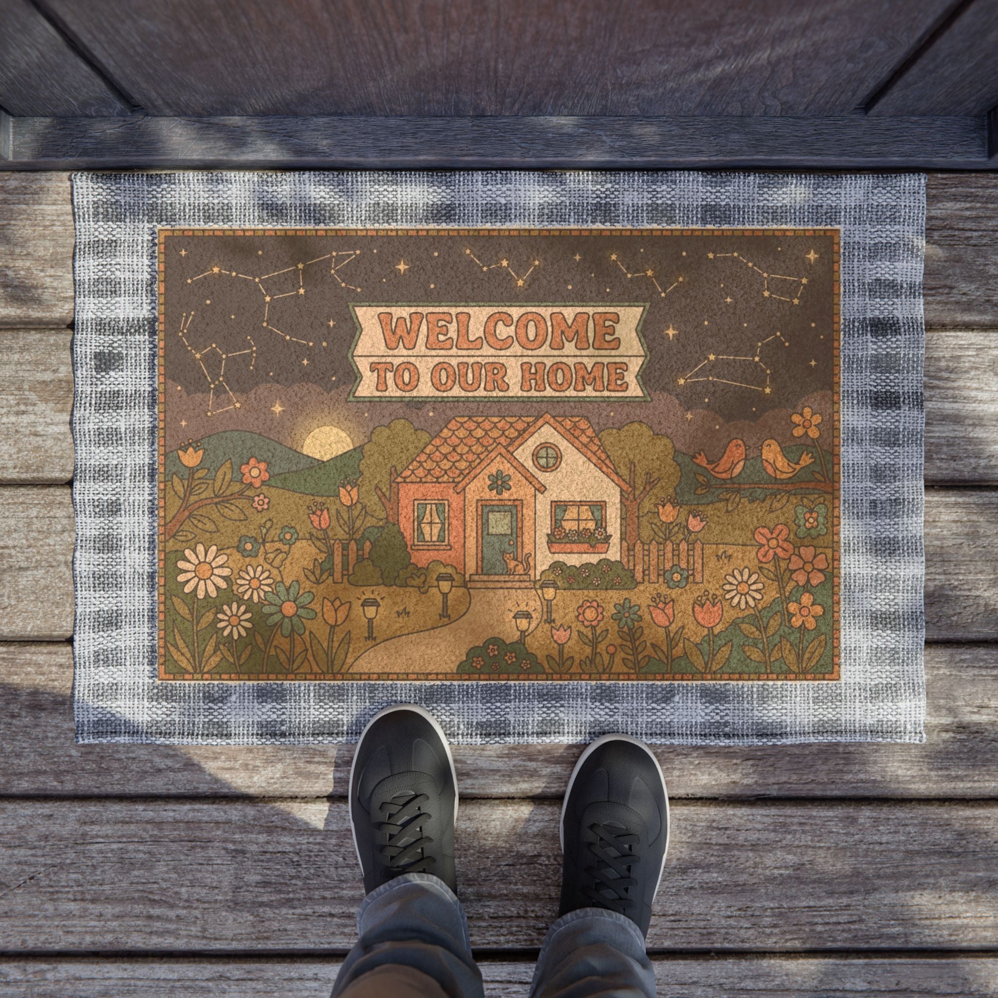 Retro Celestial Cottage Garden Welcome Doormat