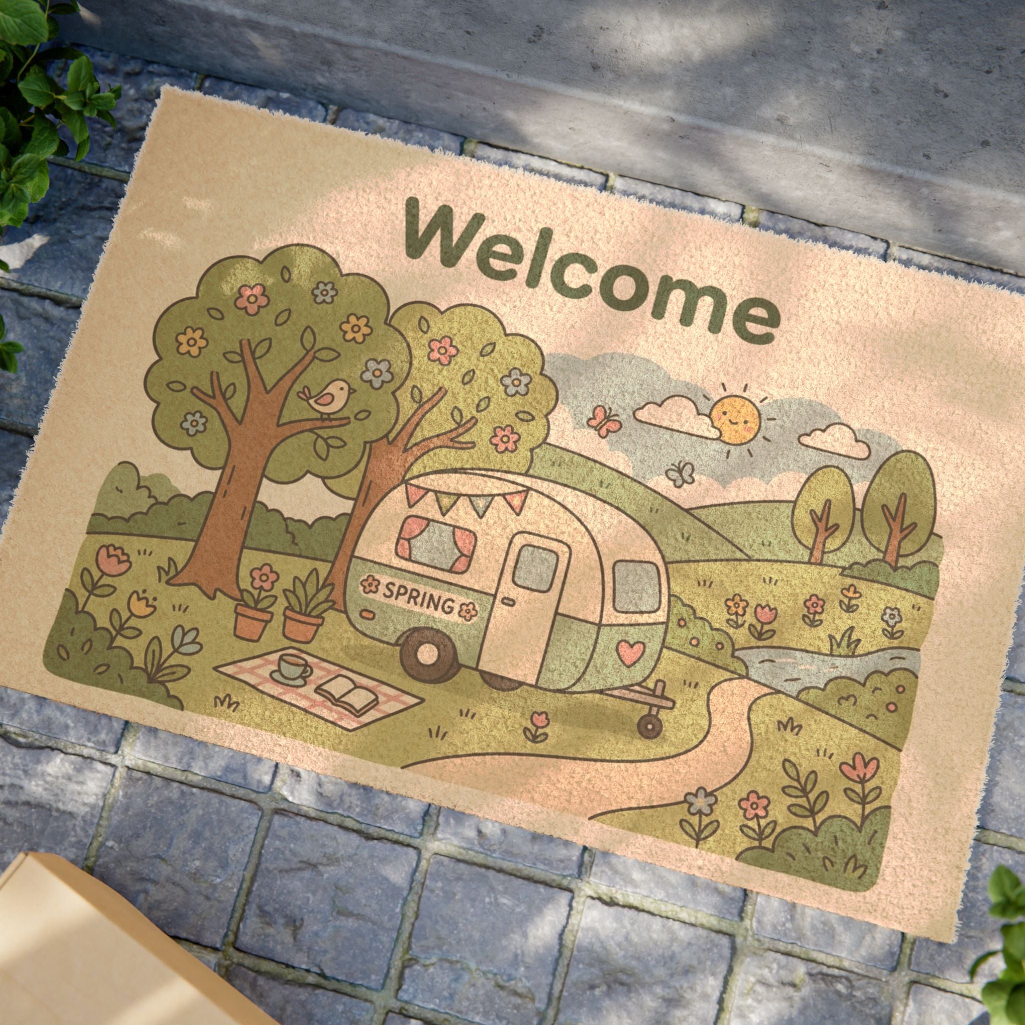 Kawaii Retro Camper Spring Welcome Doormat