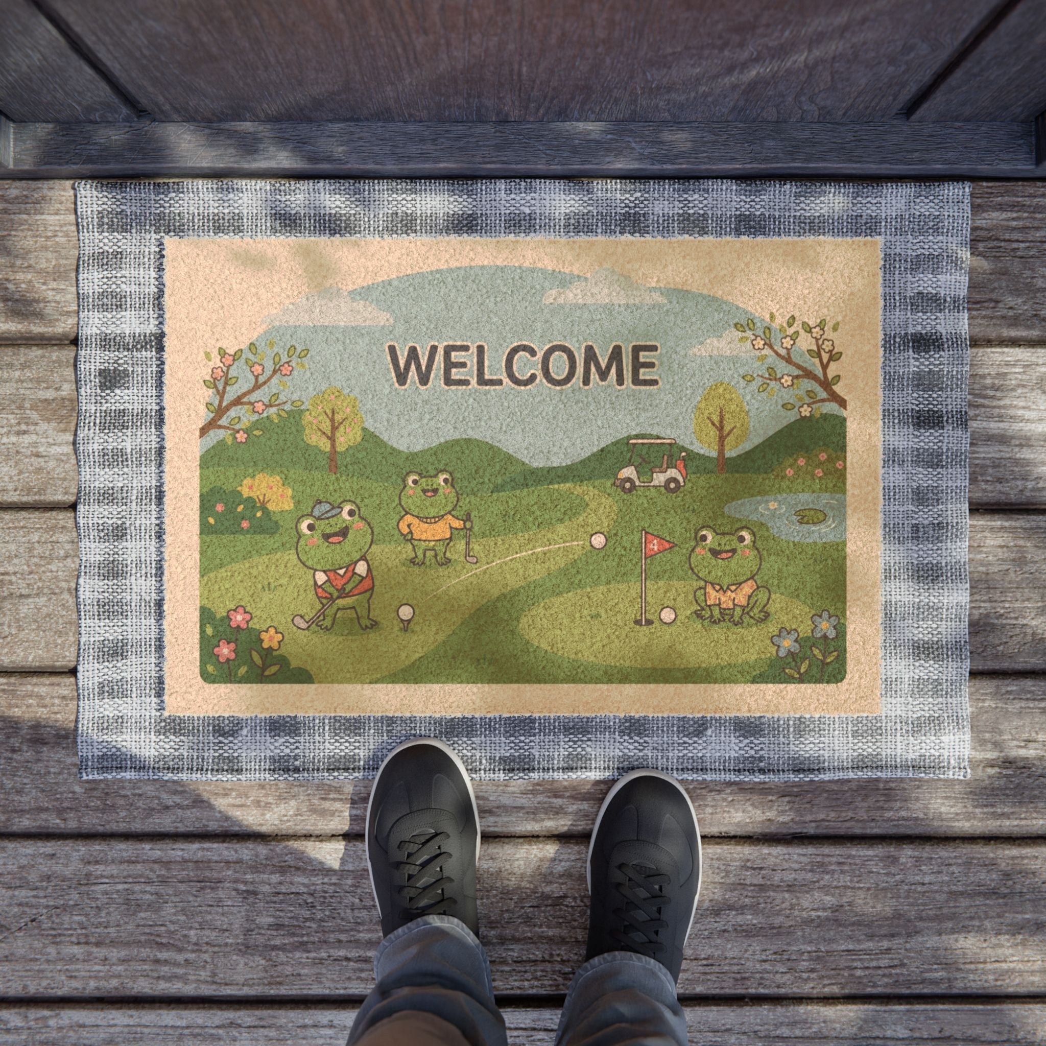 Hoppy Fairway Spring Welcome Mat