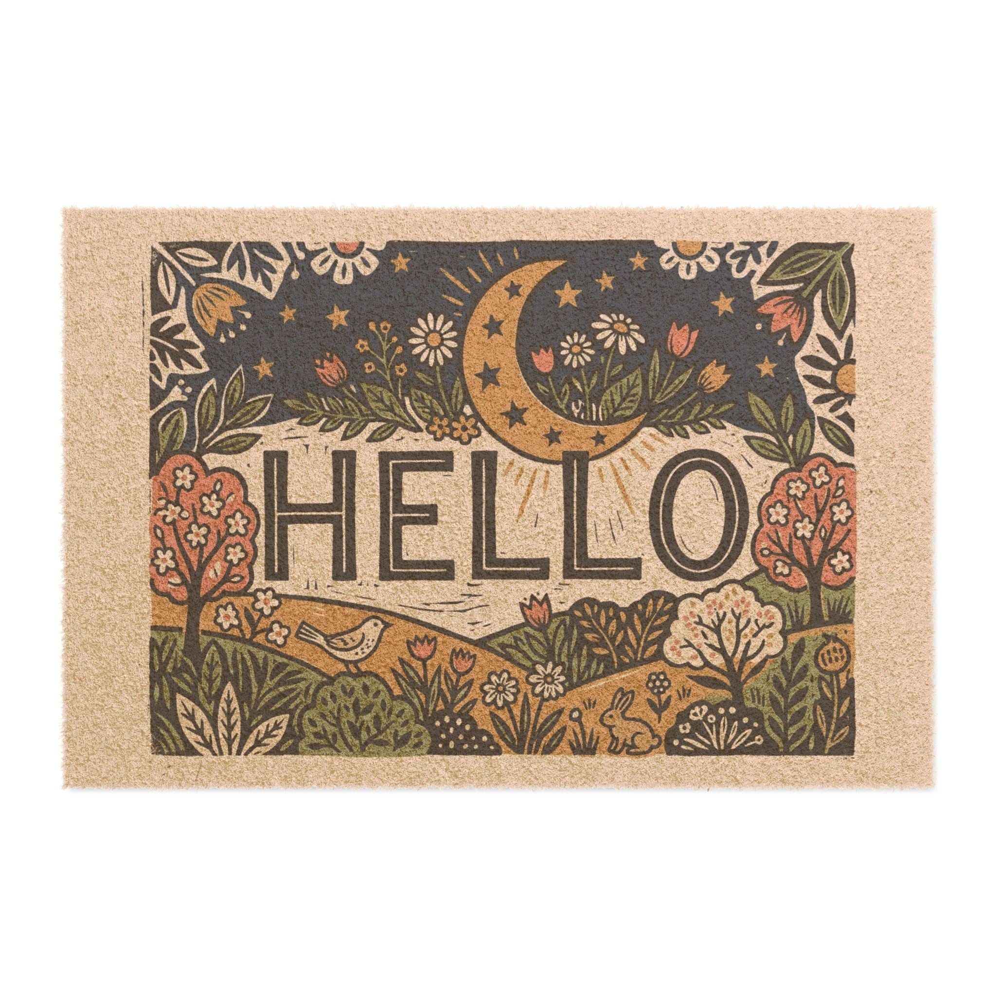 Celestial Folk Art Spring Hello Doormat