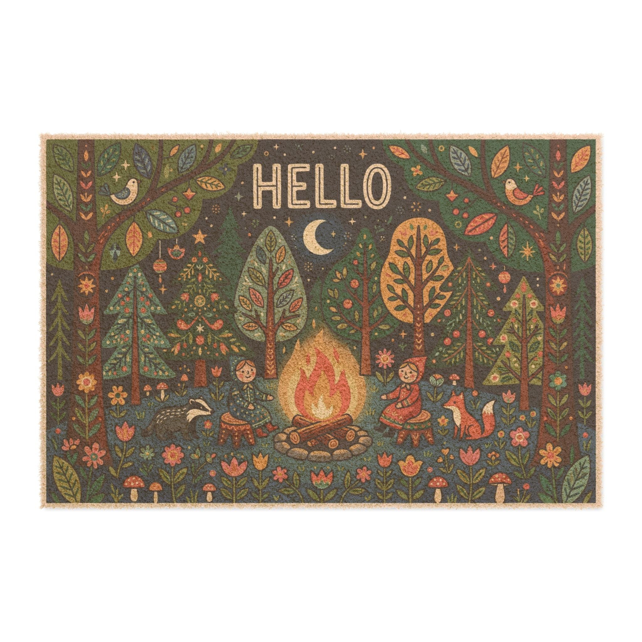 Cozy Nordic Forest Campfire Welcome Print