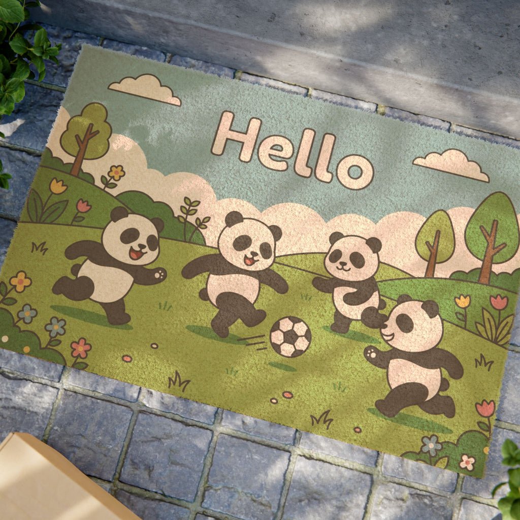Playful Pandas Soccer Spring Doormat