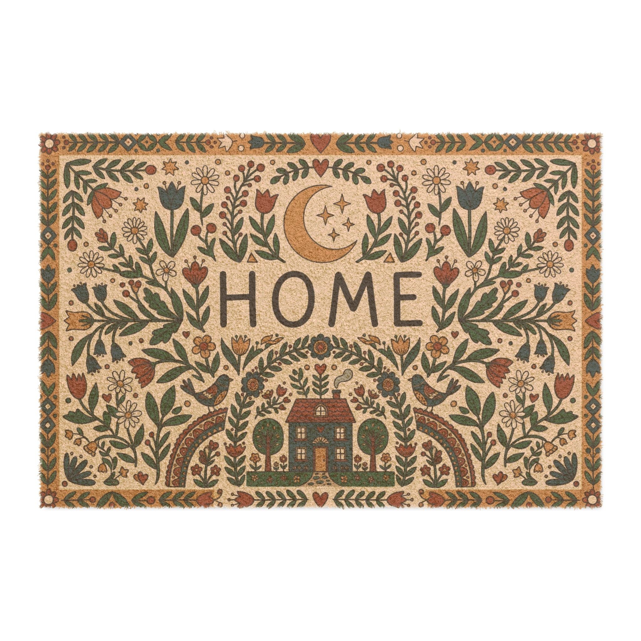 Cozy Nordic Spring Folk Art Home Mat
