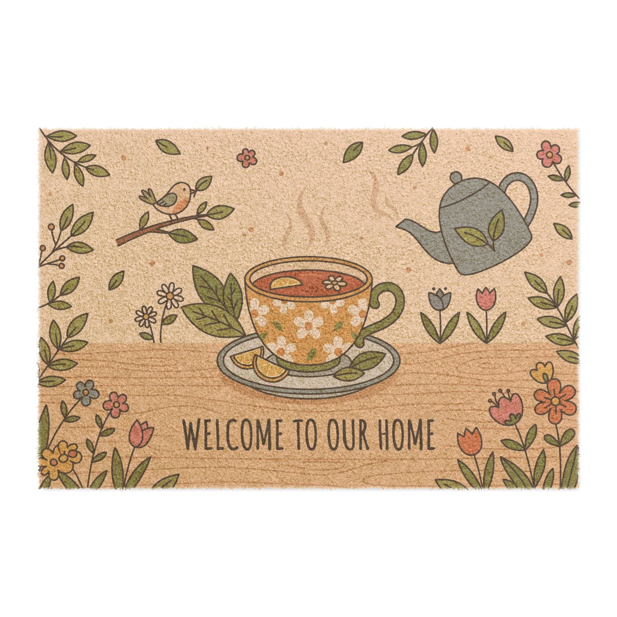 Cozy Floral Tea Time Welcome Doormat