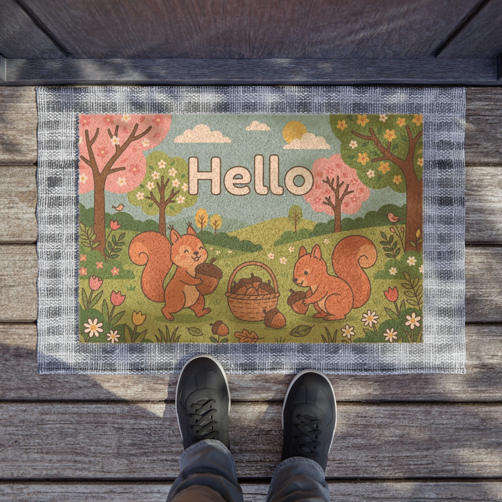 Nutty Squirrels Spring Welcome Doormat