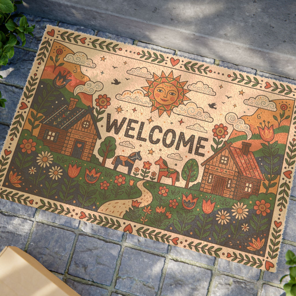 Nordic Summer Dala Horse Welcome Doormat