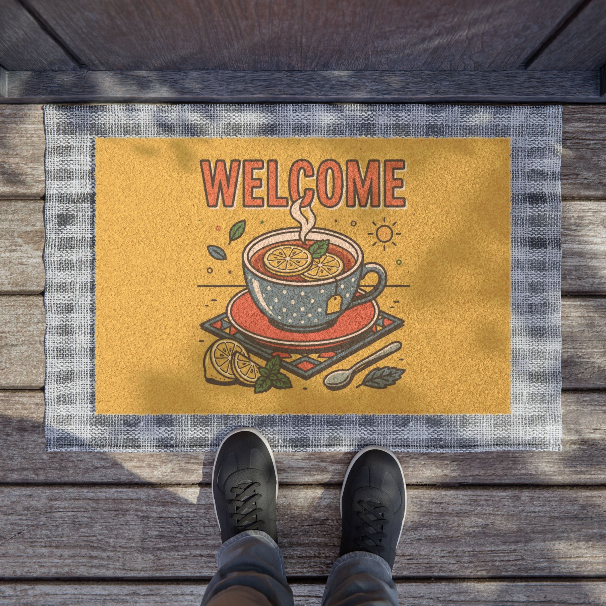 Sunny Pop Art Lemon Tea Welcome Doormat