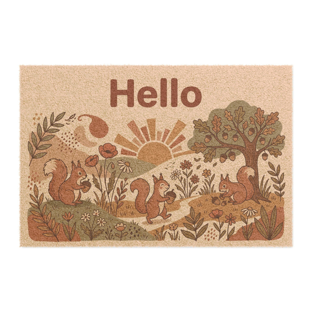 Retro Cozy Forest Squirrels Hello Wall Art