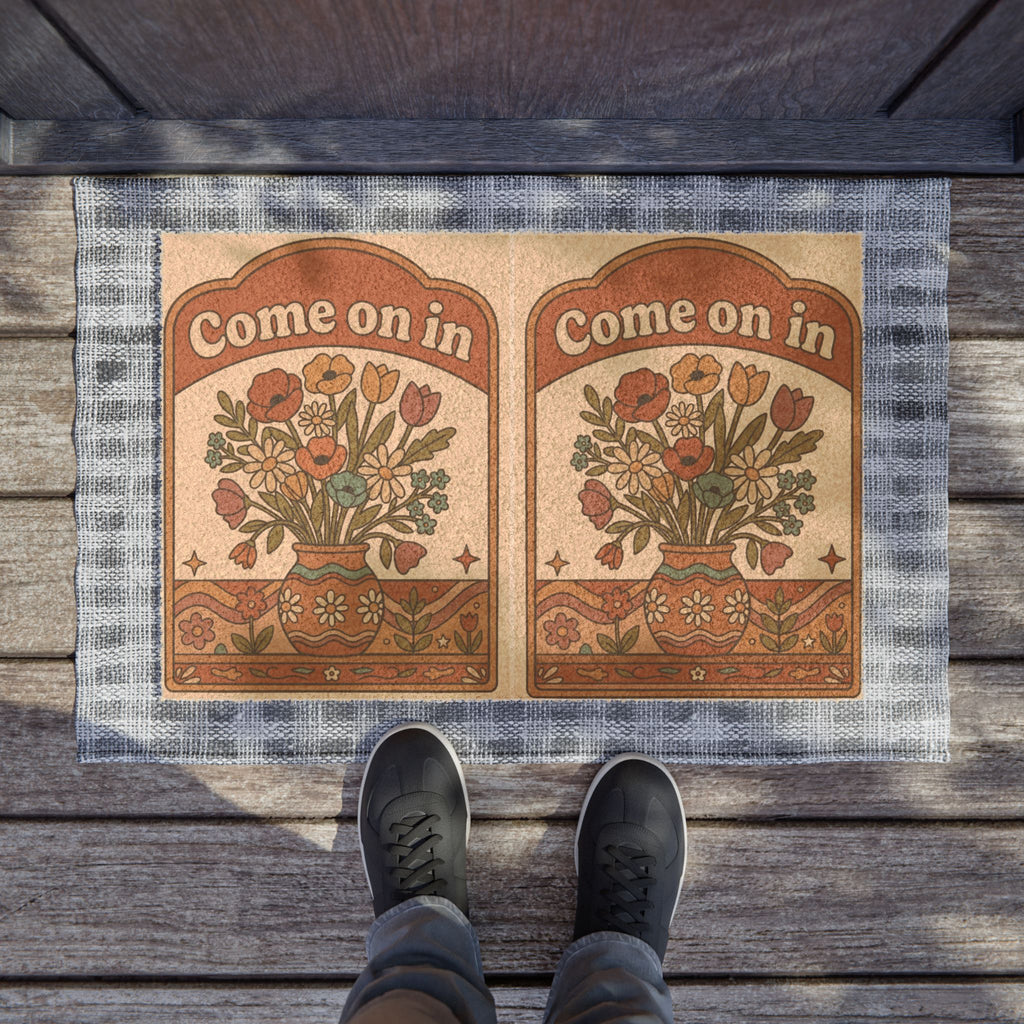 Retro Groovy Wildflower Come On In Sign