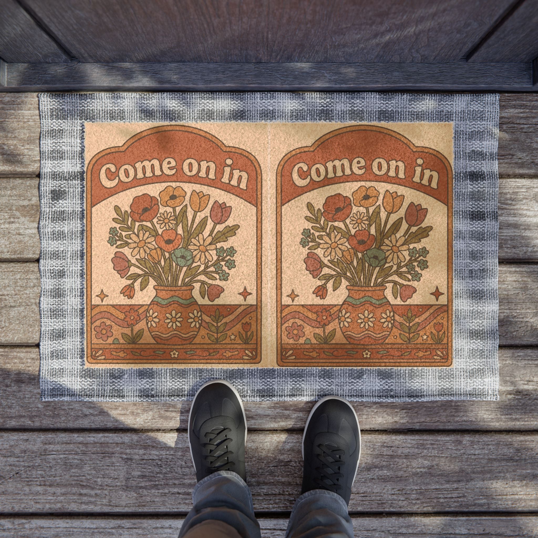 Retro Groovy Wildflower Come On In Sign
