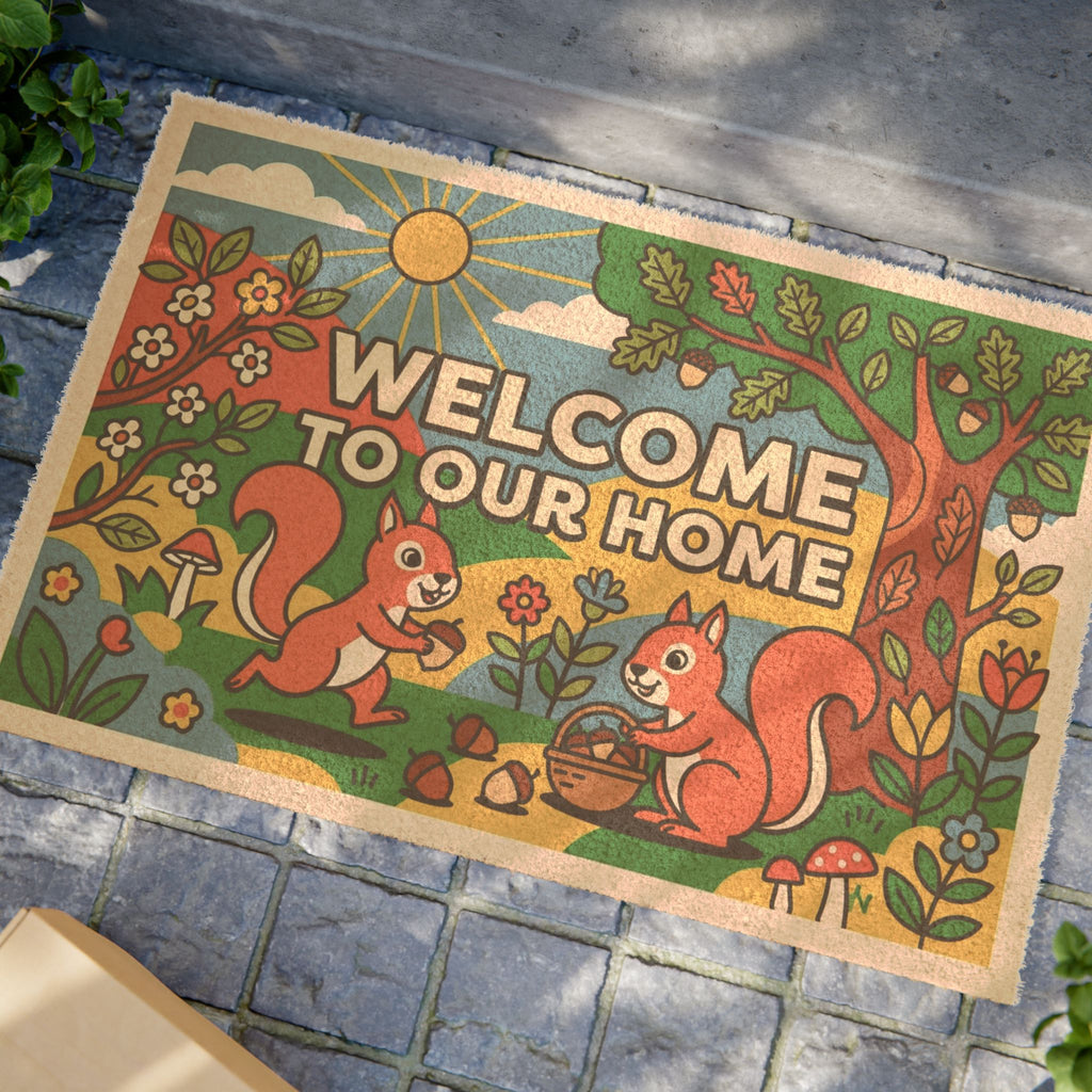 Retro Pop Art Squirrels Welcome Doormat